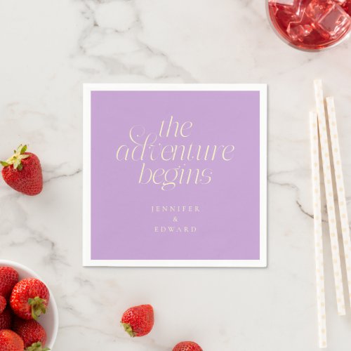 The Adventure Begins Wisteria Modern Typography Napkins