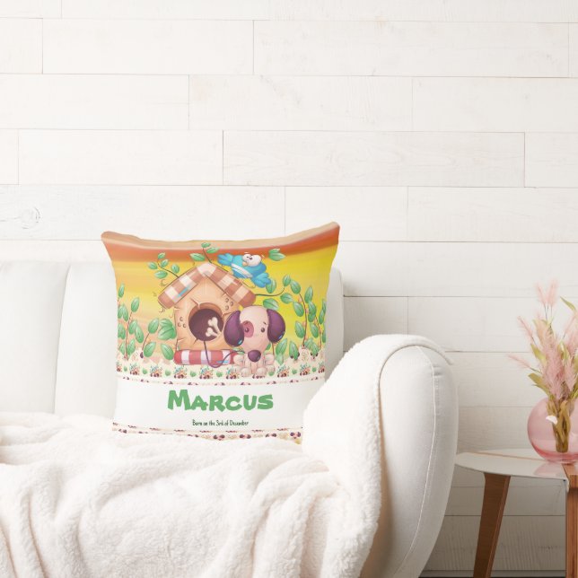 The Adventuristic Dog Cub 2 with editable text Throw Pillow (Couch)