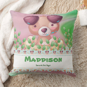The Adventuristic Dog Cub with editable text Throw Pillow