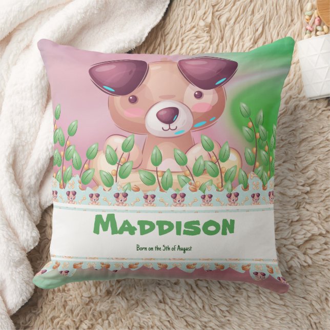 The Adventuristic Dog Cub with editable text Throw Pillow (Blanket)