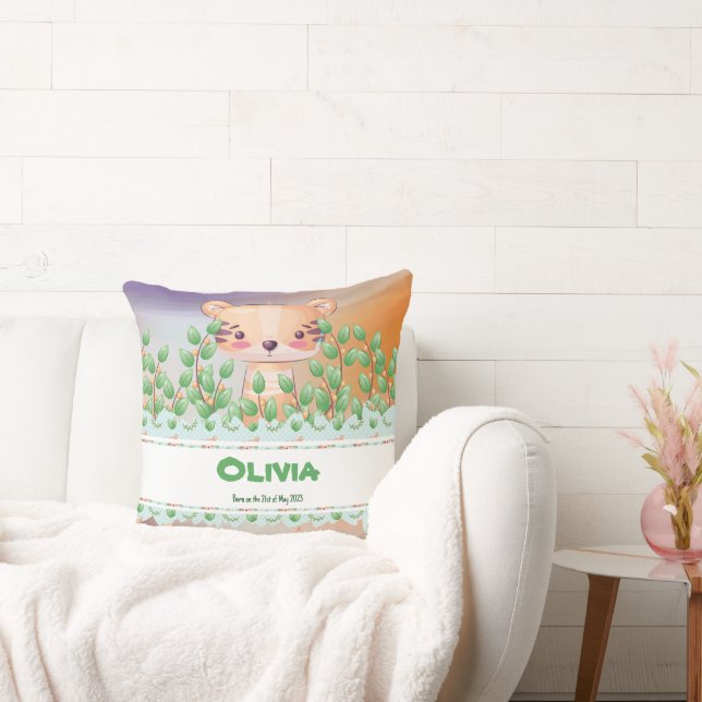 The Adventuristic Tiger Cub with editable text Throw Pillow (Couch)