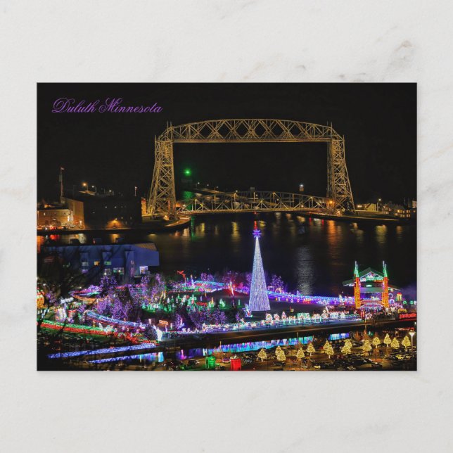 The Aerial Lift Bridge and Bentleyville Minnesota Postcard (Front)