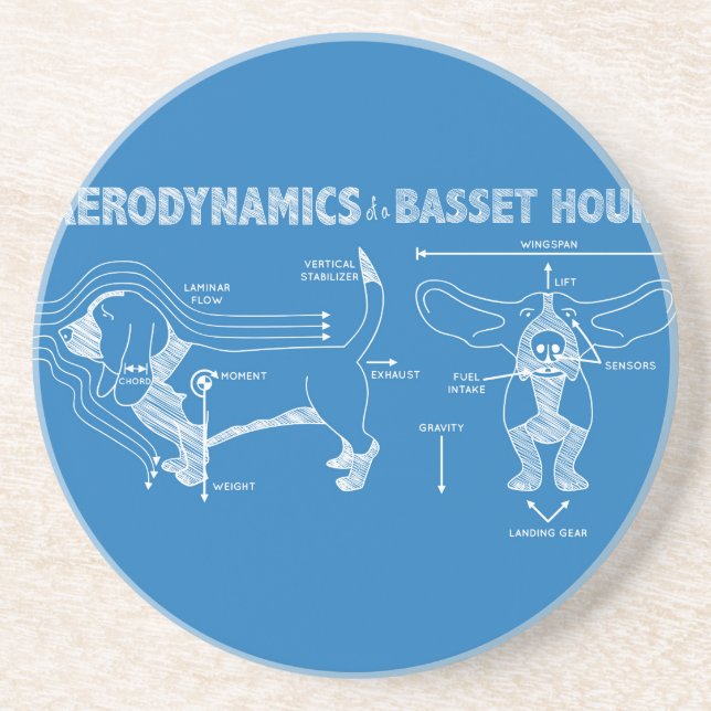 The Aerodynamics of a Basset Hound Sandstone Coaster (Front)