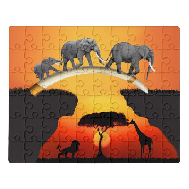 THE AFRICAN ELEPHANT FAMILY JIGSAW PUZZLE (Puzzle Horizontal)