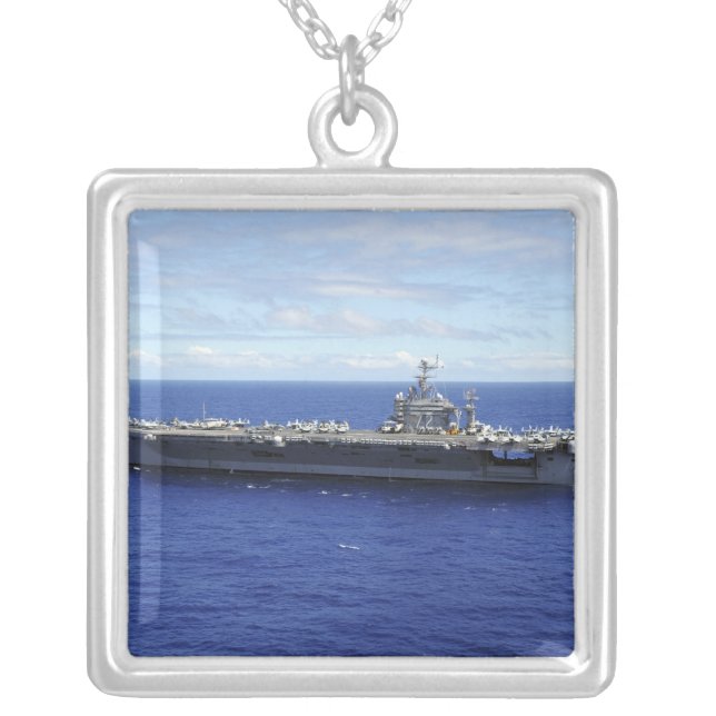 The aircraft carrier USS Abraham Lincoln 2 Silver Plated Necklace (Front)