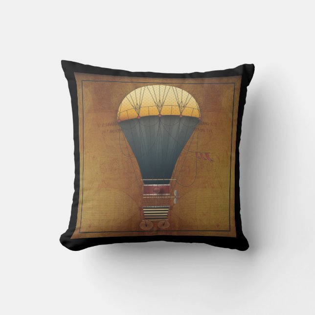The Airship Abeelle Steampunk Flying Machine Throw Pillow (Front)