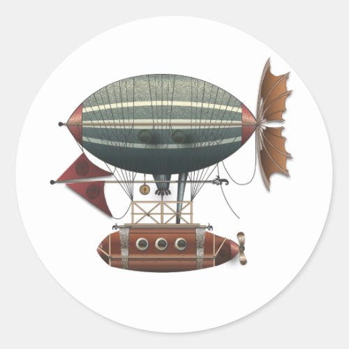 The Airship Aleutian Steampunk Flying Machine Classic Round Sticker