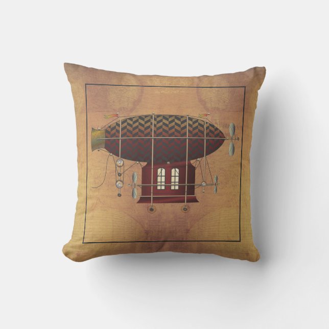 The Airship Petite Rouge Steampunk Flying Machine Throw Pillow (Front)