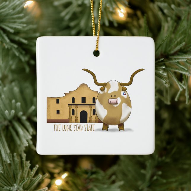 The Alamo And Longhorn, Personalize the Back Ceramic Ornament (Tree)