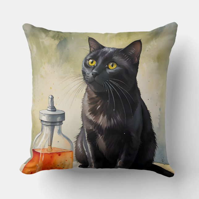 The Alchemist’s Cat Throw Pillow (Front)