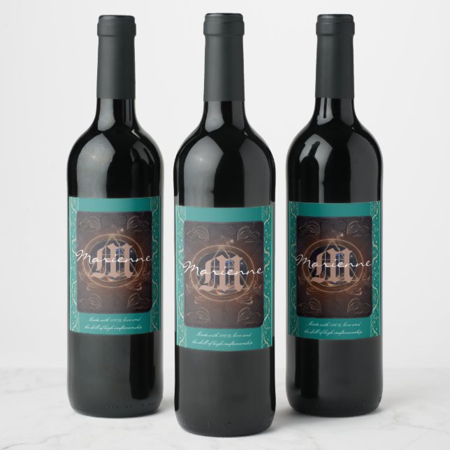 The Alchemist's wine & monogram medieval baroque Wine Label (Bottles)