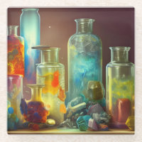 The Alchemist's Worktable Fantasy Art  Glass Coaster
