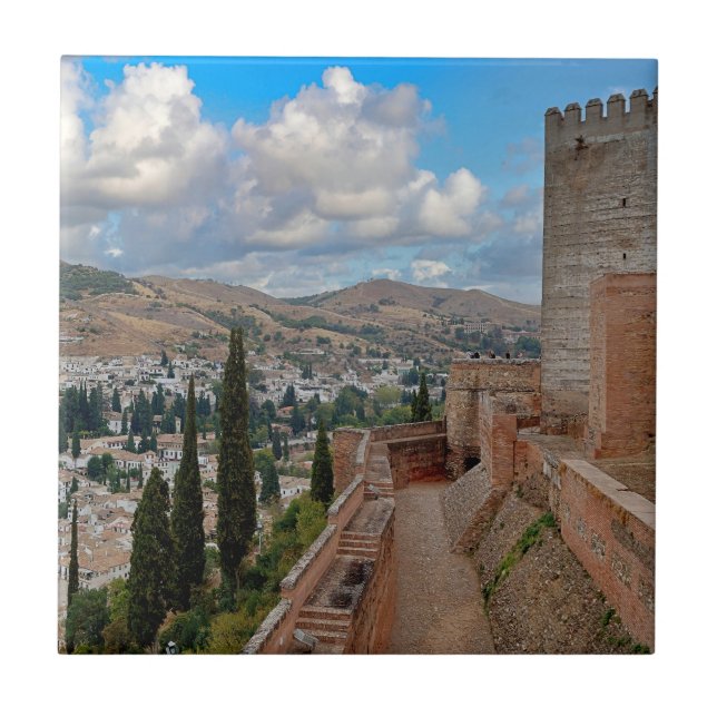 The Alhambra Fortress Granada Spain Europe Ceramic Tile (Front)