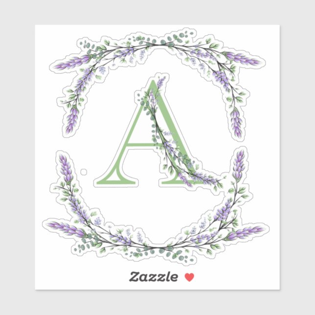 The alphabet Monogram "A" Lavender Eucalyptus Sticker (Sheet)