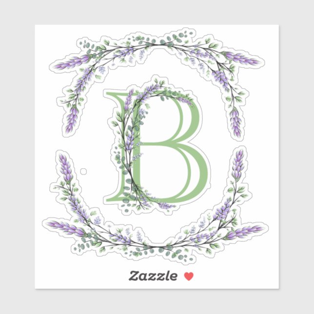 The alphabet Monogram "B" Lavender Eucalyptus Sticker (Sheet)