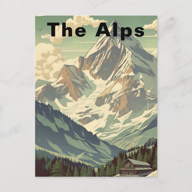 The Alps Cabin Travel Skiing Mountain Lodge Postcard (Front)