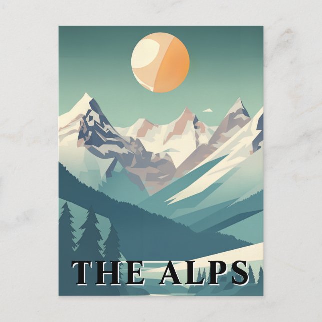 The Alps Retro Geometric European Ski Mountain Postcard (Front)