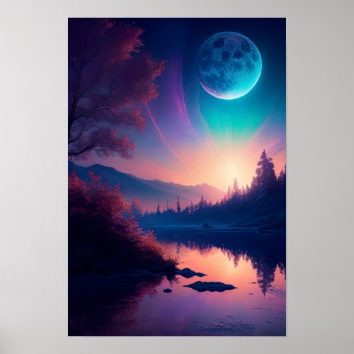  The Amazing Moon and Peaceful River Poster