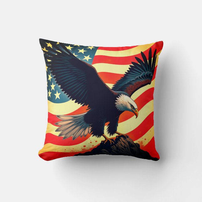 The American Eagle – Silent Watcher of the Vast  Throw Pillow (Front)