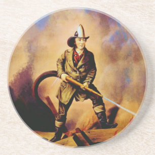 The American Firefighter Vintage Fireman Style 1 Sandstone Coaster
