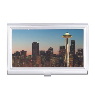 The American flag flies between the rising moon Business Card Case