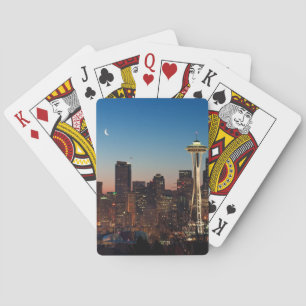 The American flag flies between the rising moon Poker Cards