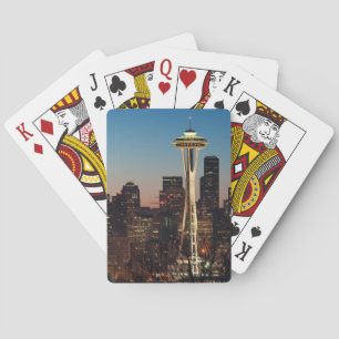 The American flag flies between the rising moon Poker Cards