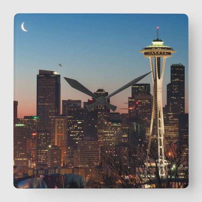 The American flag flies between the rising moon Square Wall Clock (Front)
