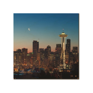 The American flag flies between the rising moon Wood Wall Decor
