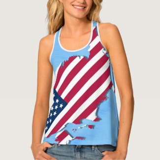 The American Flag, Map Red, White Stars, Blue Sea