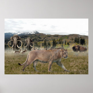 The American lion with Mammoths and Bison, poster