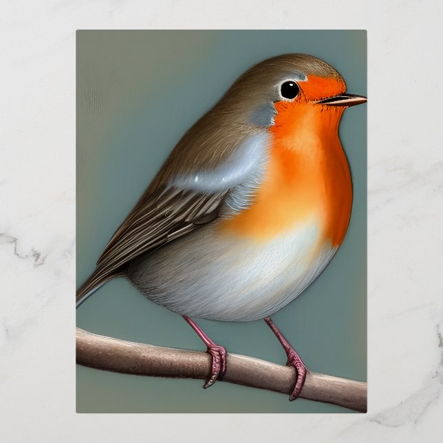 The American Robin Bird Graphic Foil Holiday Postcard (Front)