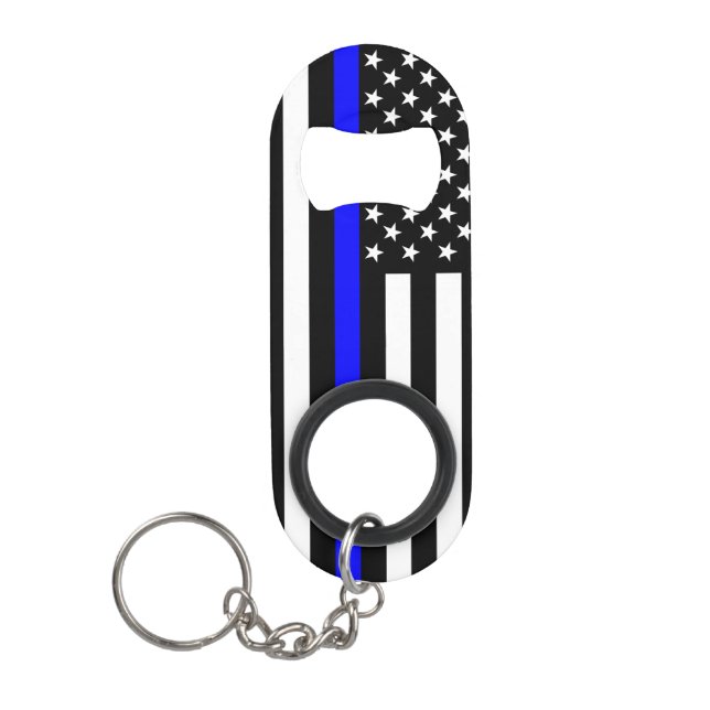The American Thin Blue Line Symbol Keychain Bottle Opener (Front)