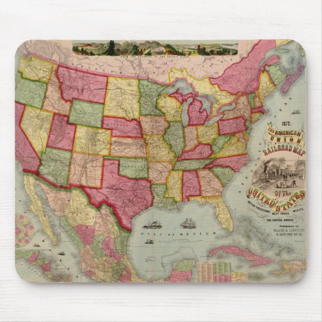 The American Union Railroad Map of the USA, 1872 Mouse Pad (Front)