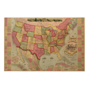 The American Union Railroad Map of the USA, 1872 Wood Wall Art