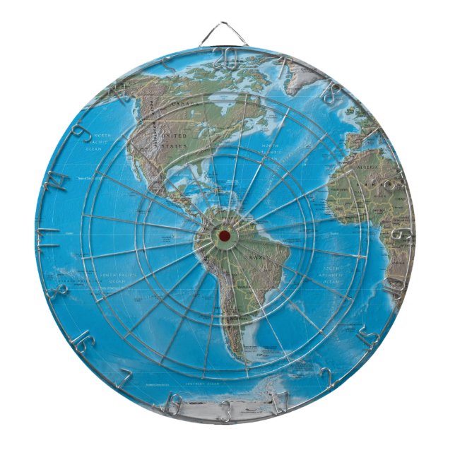 The Americas World Map Dartboard With Darts (Front)