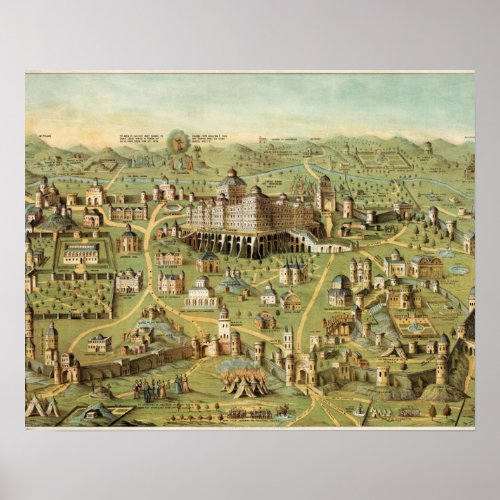 The ancient city of Jerusalem with Solomon temple Poster