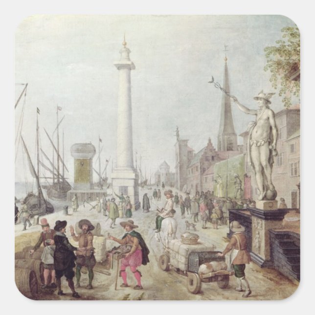 The Ancient Port of Antwerp Square Sticker (Front)