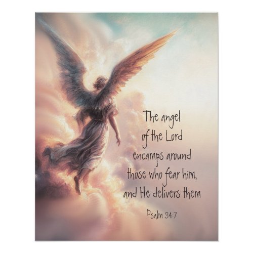 The angel of the Lord encamps Bible Scripture Poster
