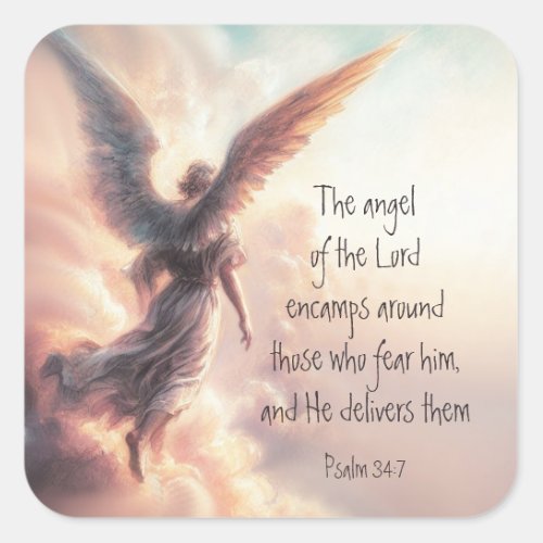 The angel of the Lord encamps Bible Scripture Square Sticker