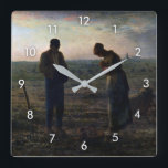 The Angelus, Jean-Francois Millet Square Wall Clock<br><div class="desc">Jean-François Millet (October 4, 1814 – January 20, 1875) was a French artist and one of the founders of the Barbizon school in rural France. Millet is noted for his paintings of peasant farmers and can be categorized as part of the Realism art movement. Toward the end of his career...</div>