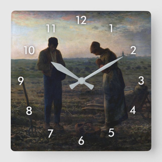 The Angelus, Jean-Francois Millet Square Wall Clock (Front)