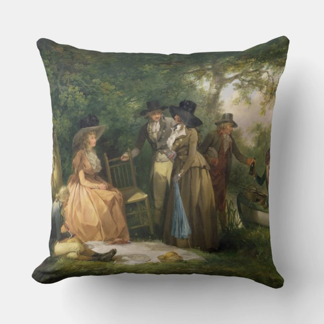 The Angler's Repast (oil on canvas) Throw Pillow (Front)