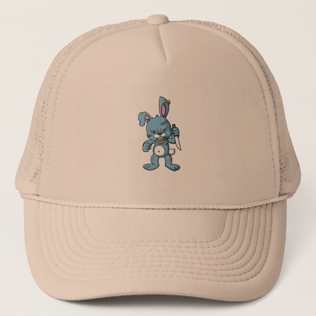the angry rabbit holding knife trucker hat (Front)
