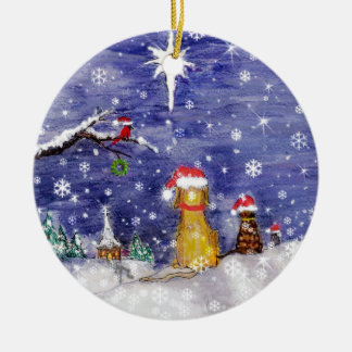 The Animals Christmas Even Watercolor Art Ceramic Ornament
