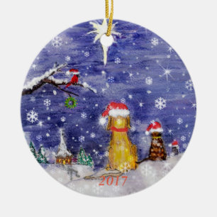The Animals' Christmas Watercolor 2017 Ceramic Ornament
