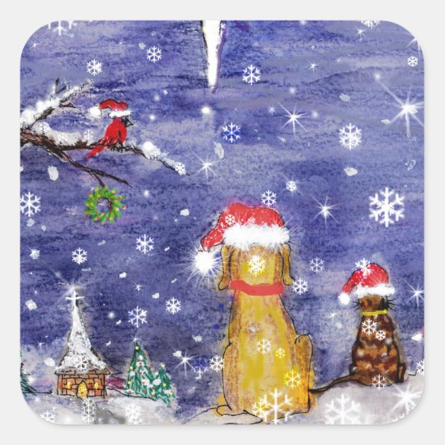 The Animals' Christmas Watercolor Art Square Sticker