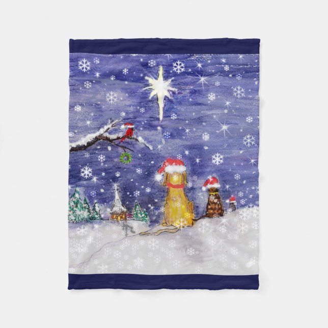 The Animals' Christmas Watercolor Fleece Blanket (Front)