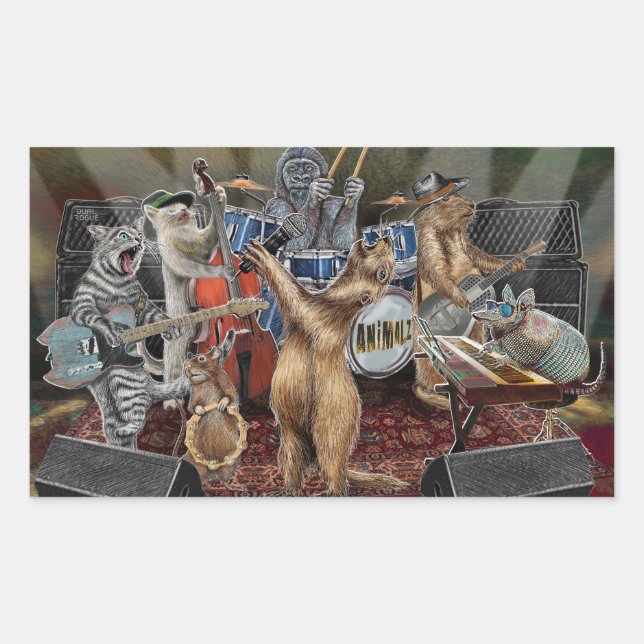 The Animalz Band Animal Musicians Performing Rectangular Sticker (Front)