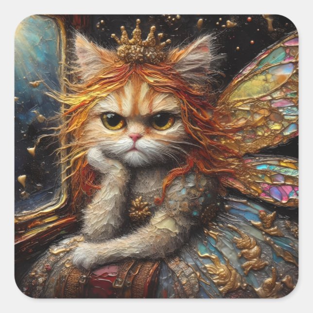 The Annoyed Little Adorable Cat Fairy Square Sticker (Front)